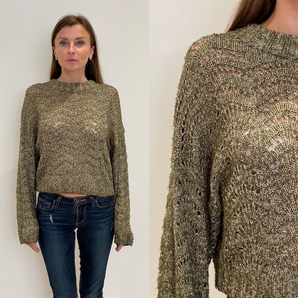 Urban Outfitters Green & White Cut Out Sweater S